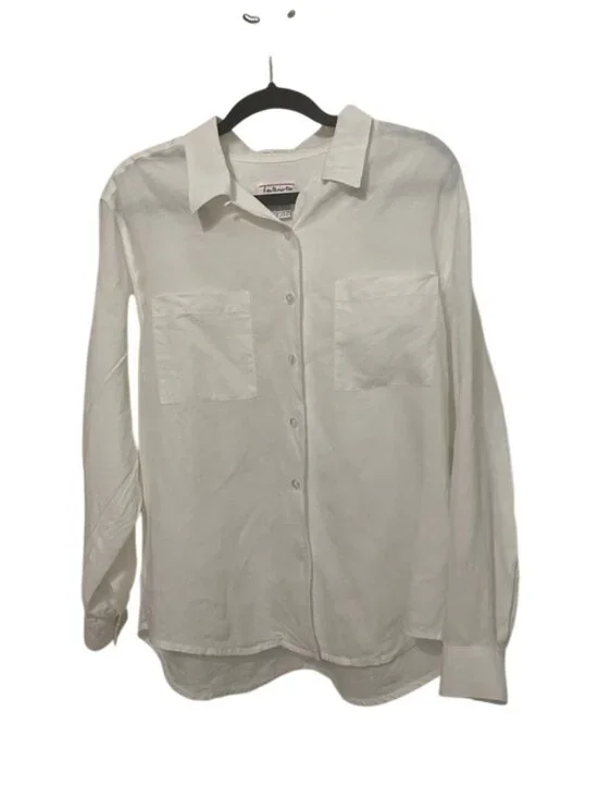 Talbots VTG 90s 100% Irish Linen White Button Down Shirt Womens 14 Utility Pocke - Picture 2 of 11